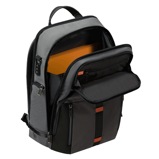 This Urban-Eye Grey and Cognac Backpack 15.6" can fit a tablet measuring up to 10.5 inches along with a laptop and many other items.