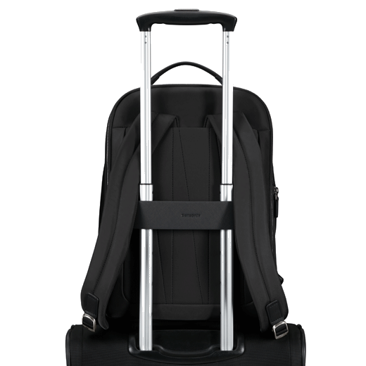 This Zalia 3.0 Backpack 14.1" Black by Samsonite has a strap on the back so you can attach this to your luggage when you're travelling.