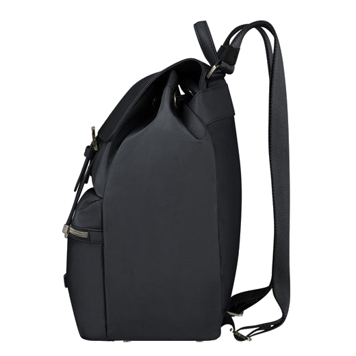This Zalia 3.0 Backpack with Buckle by Samsonite is made out of recycled PET fabric in black with silver hardware.