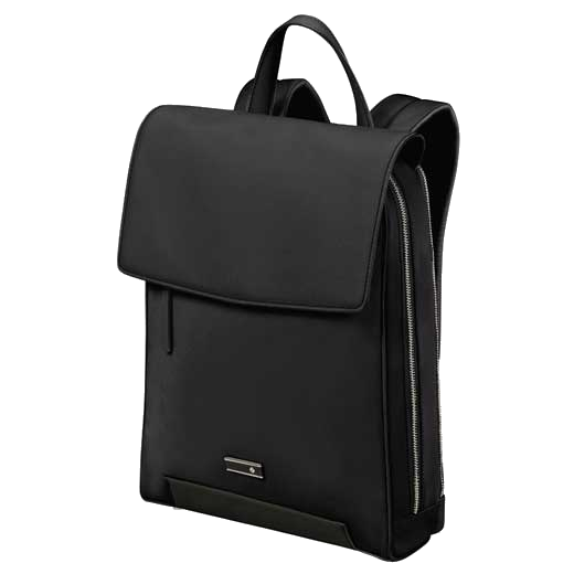 this Samsonite Zalia 3.0 Black Backpack with Flap 14.1" is made out of recycled PET fabric in black with polished silver hardware.