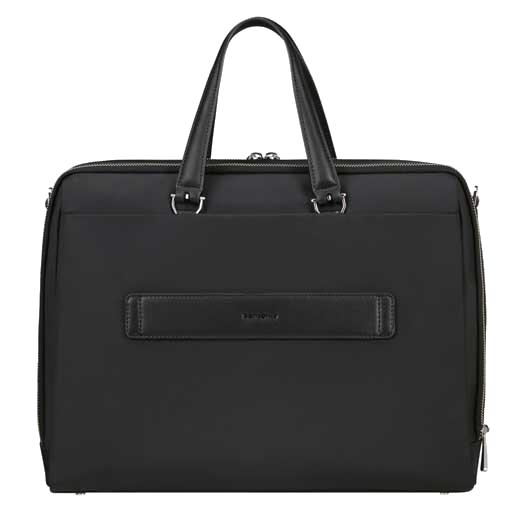 This Zalia 3.0 Briefcase 15.6" in Black by Samsonite has a small rear strap for attaching the case to the retractable handle on your luggage.
