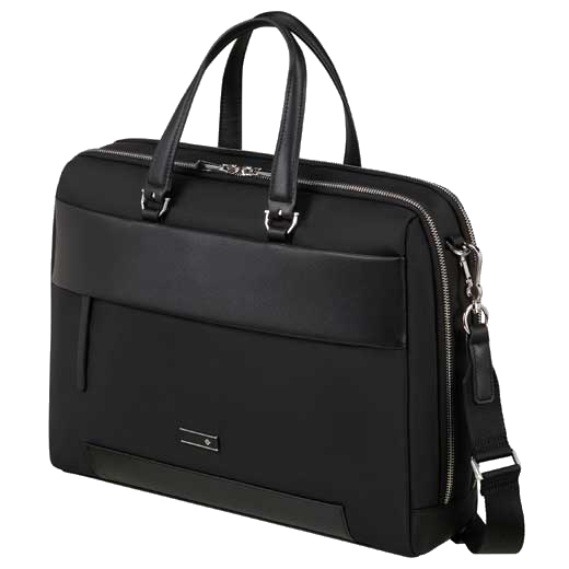Samsonite's Zalia 3.0 Briefcase 15.6" in Black has the brand's logo on the front in polished silver hardware to match the silver trims.