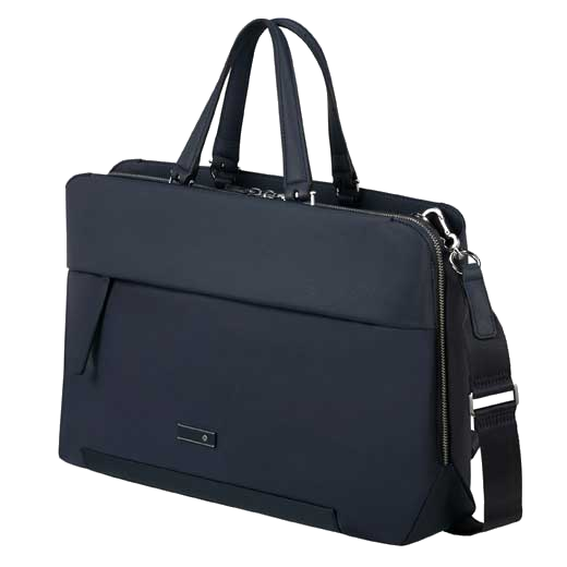 This Samsonite Zalia 3.0 Briefcase 15.6" in Dark Navy has polished silver hardware and a detachable shoulder strap.