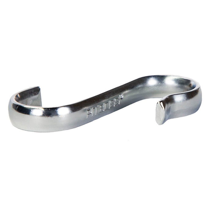 lifestyle_1, up close of silver s-shaped hook, Small pit boss logo engraved in center