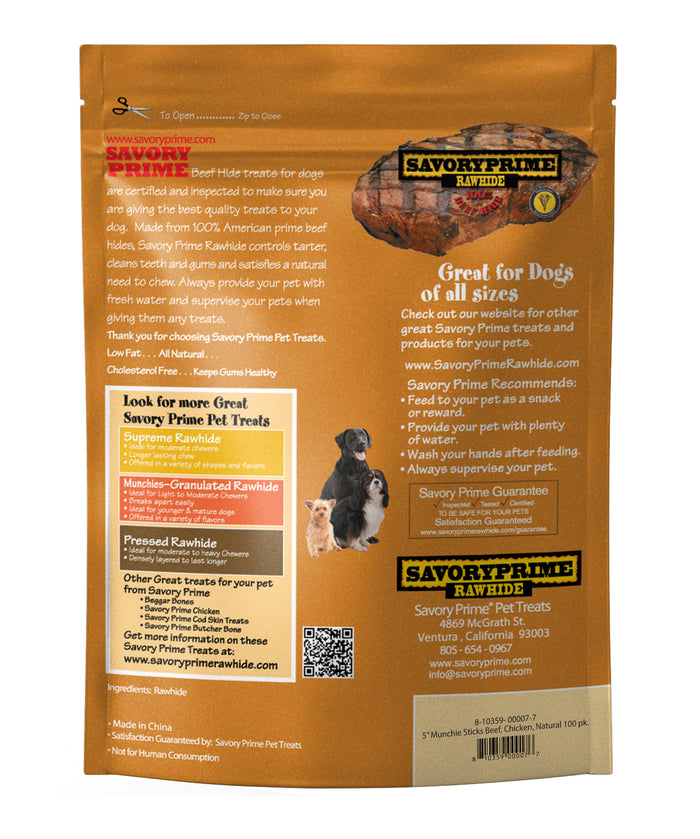 Savory Prime 5" Chicken, Beef, and Natural Munchies Sticks for Dogs - 100 pk