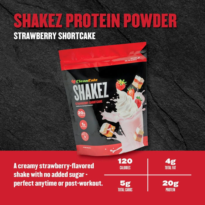 SHAKEZ vanilla milkshake protein tub front label