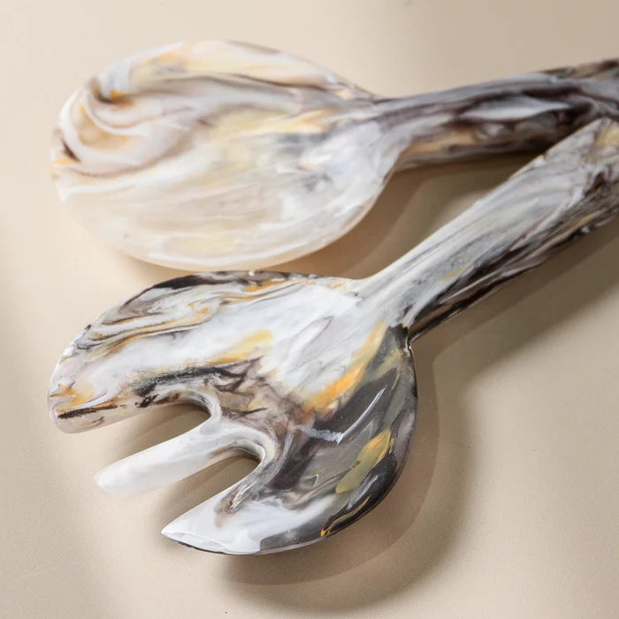 Short Handle Salad Servers - Mocha Swirl - Few and Far - Serving Utensils