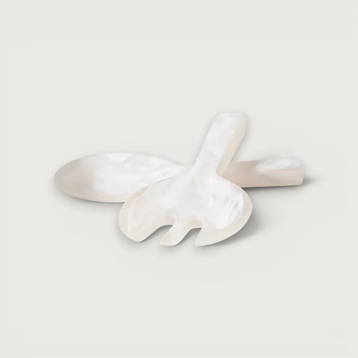 Short Handle Salad Servers - White Swirl