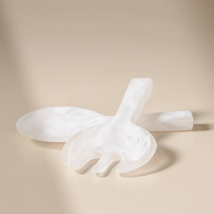 Short Handle Salad Servers - White Swirl