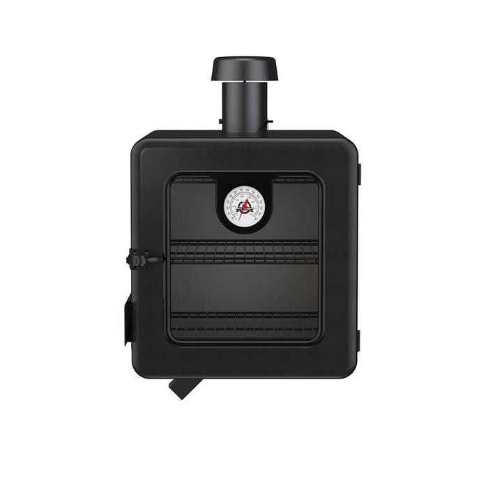 Pit Boss Side Smoker Attachment. Black smoker. Glass door.