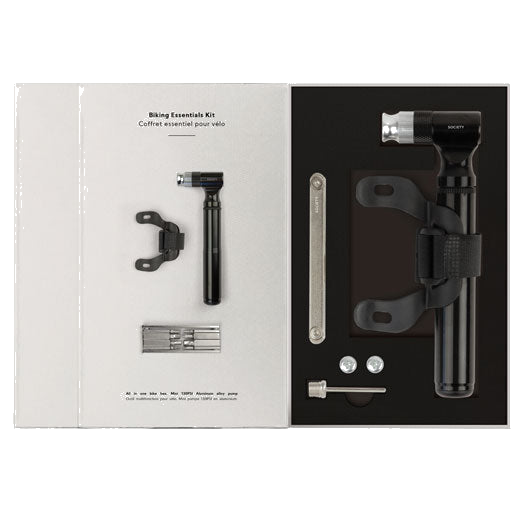 This Society Paris Stainless Steel Black Biking Essentials Kit will be presented inside a gift box.