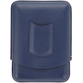 This Dupont blue leather cigar case comes with a front pocket for a cigar cutter.