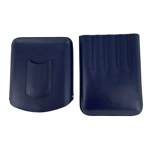 This S.T. Dupont blue leather cigar case comes with the brand name embossed into the leather.
