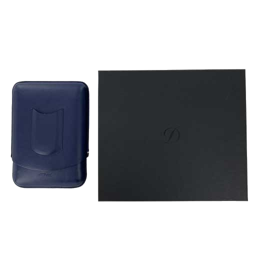 The blue leather Dupont Atelier card holder comes in its own bespoke gift box.