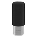 This Black Grained Leather 2 Cigar Case by S.T. Dupont has been made with a chrome metal base and grained leather.