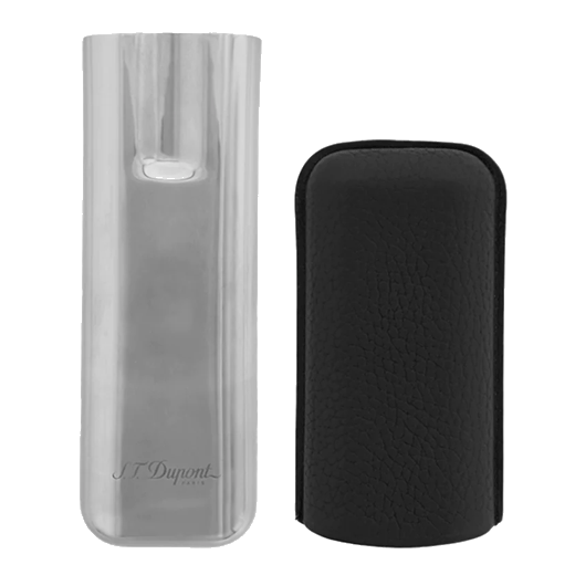 This Black Grained Leather 2 Cigar Case by S.T. Dupont has the brand's name engraved onto the metal part.