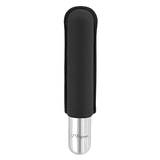 This Black Leather & Chrome Cigar Case by S.T. Dupont is made with grained leather.