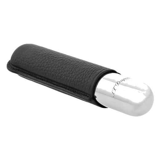 This S.T. Dupont Black Leather & Chrome Cigar Case has a chrome metal base to kep the cigar cafe and protected.