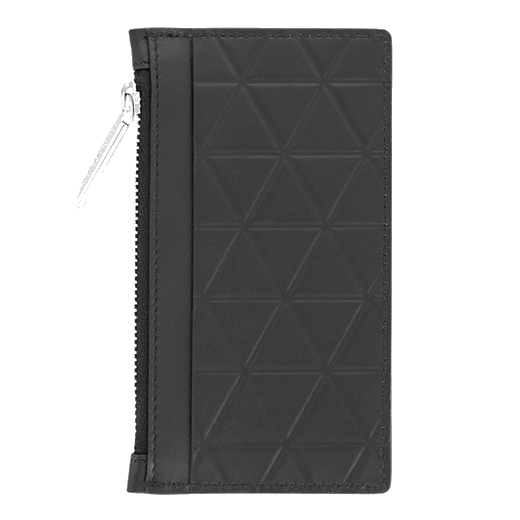 This S. T. Dupont Firehead Black Soft Leather 5CC Holder & Coin Purse has silver hardware and the brand name on the zip pull.