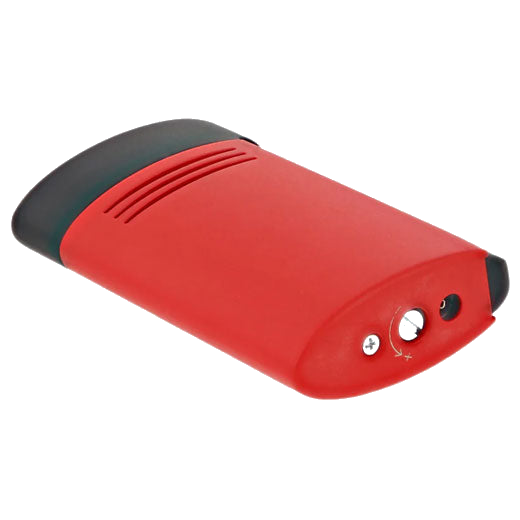 This S.T. Dupont Paris Matt Black & Red Megajet Lighter is refillable with black gas.