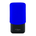 This Matte Black & Neon Blue Leather Triple Cigar Case by S.T. Dupont can carry up to 3 cigars and has a stainless steel case with a leather lid.
