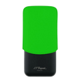 This Matte Black & Neon Green Leather Triple Cigar Case by S.T. Dupont has the brad name engraved on the black stainless steel case.