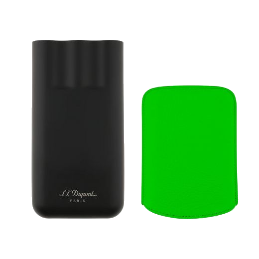 S.T. Dupont's Matte Black & Neon Green Leather Triple Cigar Case is great for carrying your cigars around when travelling or commuting.