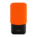 This Matte Black & Neon Orange Leather Triple Cigar Case by S.T. Dupont is made out of stainless steel and textured leather.