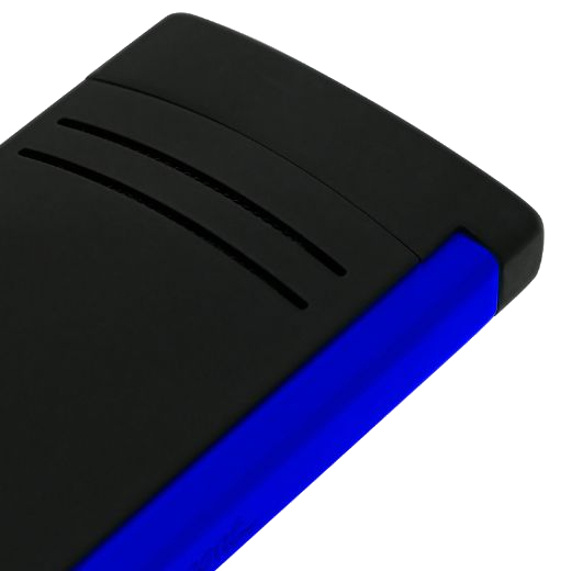 This Maxijet Matte Black & Neon Blue Lighter by S.T. Dupont has a neon blue line going down one side with a matte black exterior.