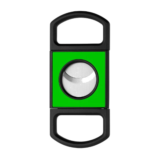This S.t. Dupont Neon Green Cigar Cutter has the brand name engraved onto the blade on the front.