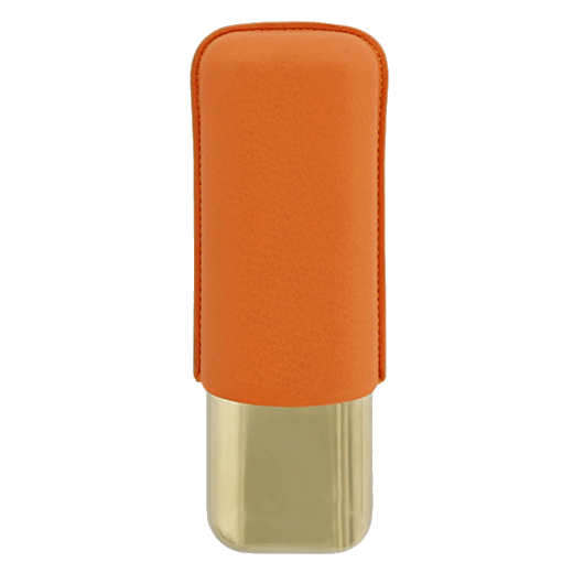 Orange Leather Double Cigar Case Gold by S. T. Dupont with grained leather and metal which keeps the cigars protected.
