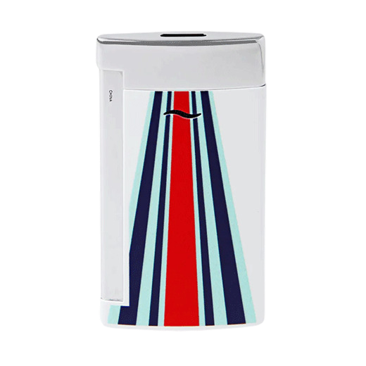This Slim 7 24H du Mans White & Chrome Lighter is by S.T. Dupont and features polished chrome accents with blue, red and white lacquer.