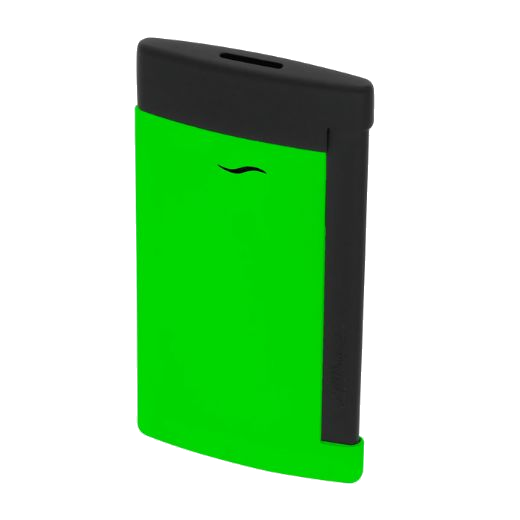 S.T. Dupont's Slim 7 Neon Green Lighter has a slight curved shape that is rounded off on the edges.