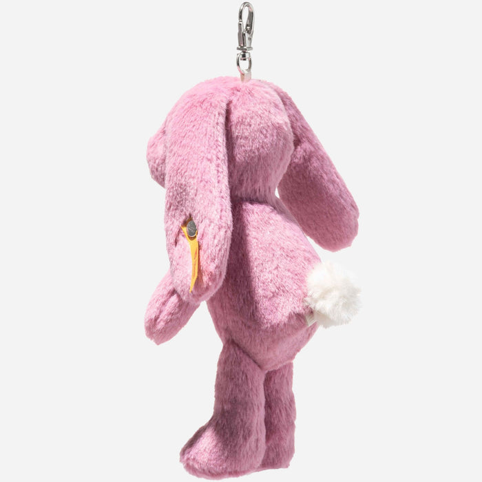 Side view of the Steiff 16 cm Dark Pink Hoppie Rabbit Pendant.