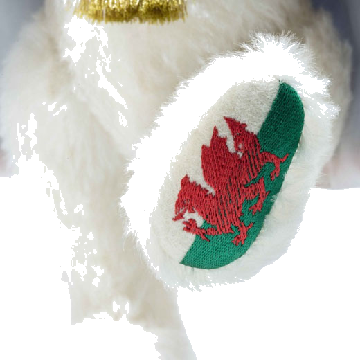The paw of this Catherine Princess of Wales Teddy Bear by Steiff has the Welsh flag embroidered.