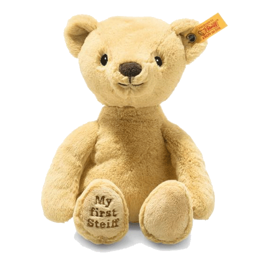Steiff's Golden Brown My First Steiff Teddy Bear has been made with polyester.