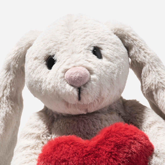 Close up of the Hoppie Love Grey Rabbit 16 cm.