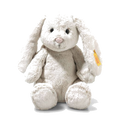 Steiff's Light at Night Hoppie Rabbit in Light Grey is made out of soft plush with a removable night light that has a timer function.