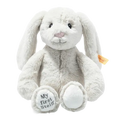 Steiff's Light Grey My First Steiff Hoppie Rabbit has ben made with polyester with a faux fur exterior.