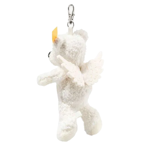Steiff's Lotte Guardian Angel Teddy Bear Pendant has angel wings on the back in white to match the fluffy exterior.