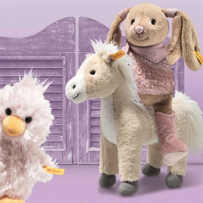 The Pink Cowgirl Hoppie Rabbit 32 cm and pink baby chick.