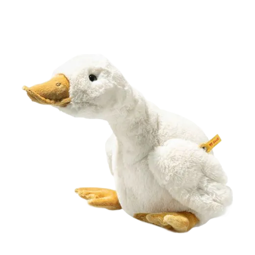 The Steiff Soft Cuddly Friends Gilda the Goose, 47cm can be seated up or laying down, with a soft and cuddle centre for small beanbags.