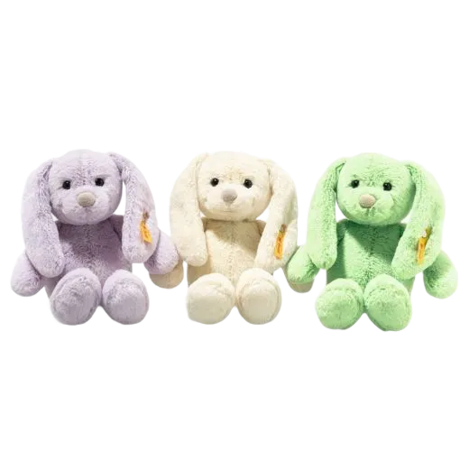 This Soft Cuddly Friends Green Tilda Rabbit also comes in two other colours by Steiff, a purple and a pastel yellow.