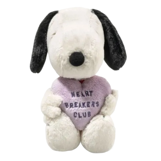This Soft Cuddly Friends Snoopy Heartbreakers Club 22cm by Steiff has a soft plush purple heart with embroidery on the front.