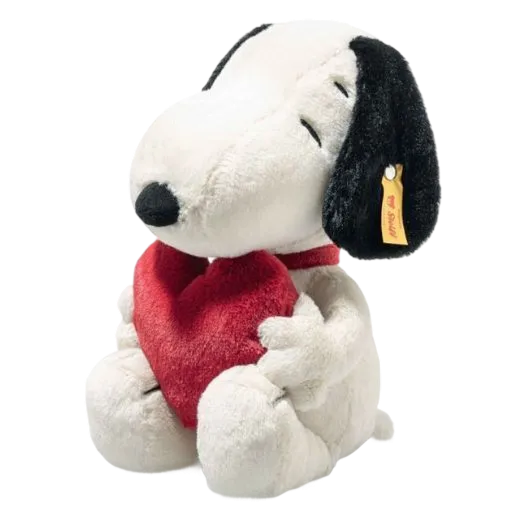 This Steiff Soft Cuddly Friends Snoopy Love 30cm has a red plush heart that Snoopy is holding.