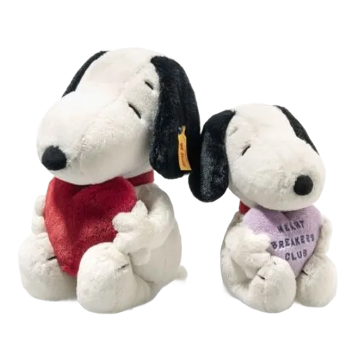 This Soft Cuddly Friends Snoopy Love 30cm by Steiff can be given as a gift on it's own or purchased as a set with the other soft toys from the Peanuts range.