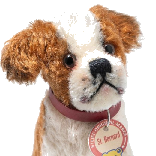 This St. Bernard 1934 Replica, 10 cm by Steiff has a dog tag on the collar and a steel button in ear.