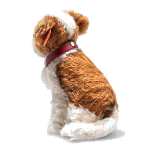 This St. Bernard 1934 Replica, 10 cm by Steiff has a red collar with brown and white fur.