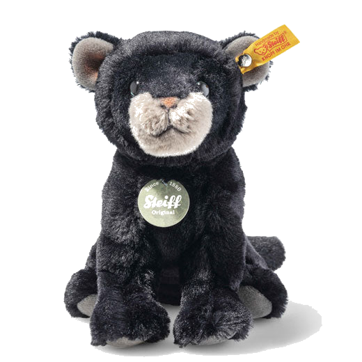 Steiff's Teddies for Tomorrow Taky the Baby Panther is in the sitting position.