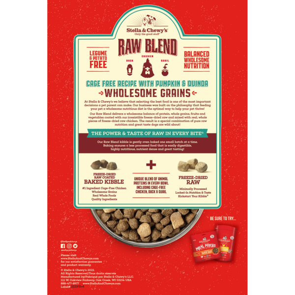 Stella & Chewy's Baked Kibble for Dogs - Raw Blend Wholesome Grains Cage-Free Recipe - 3.5 lb.